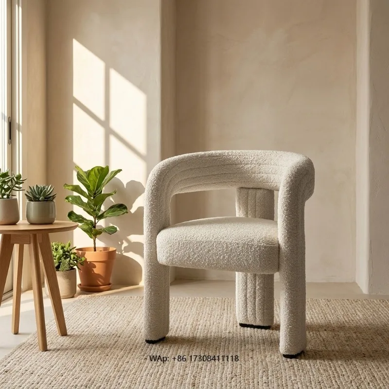 Luxurious Modern Dining Chair Sumptuous Design and Ergonomic Elements Textured Beige Polyester Fabric Cloak for Home Furniture