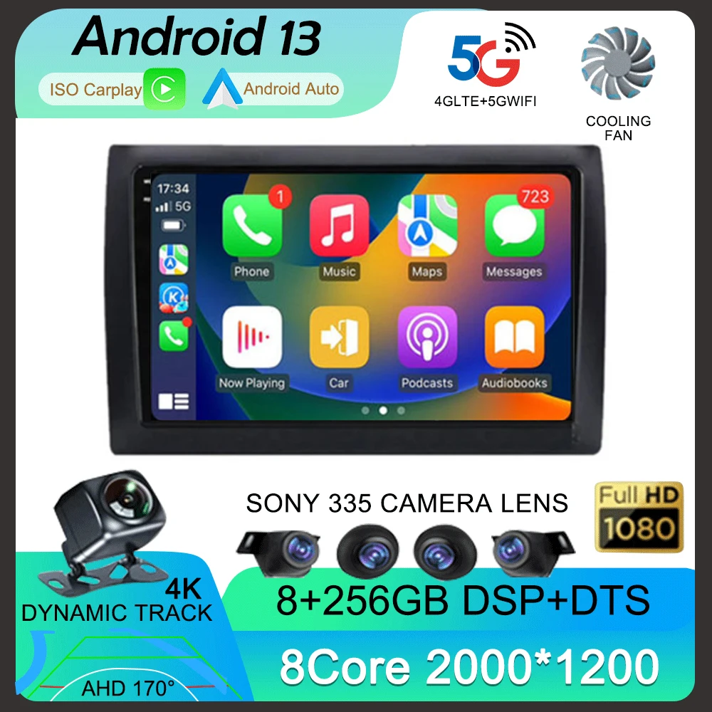 

For Fiat Stilo 2001-2010 Android 14 CarPlay Auto Car Radio Multimedia Video Player GPS Navigation 4G+WIFI Stereo Audio Head Unit