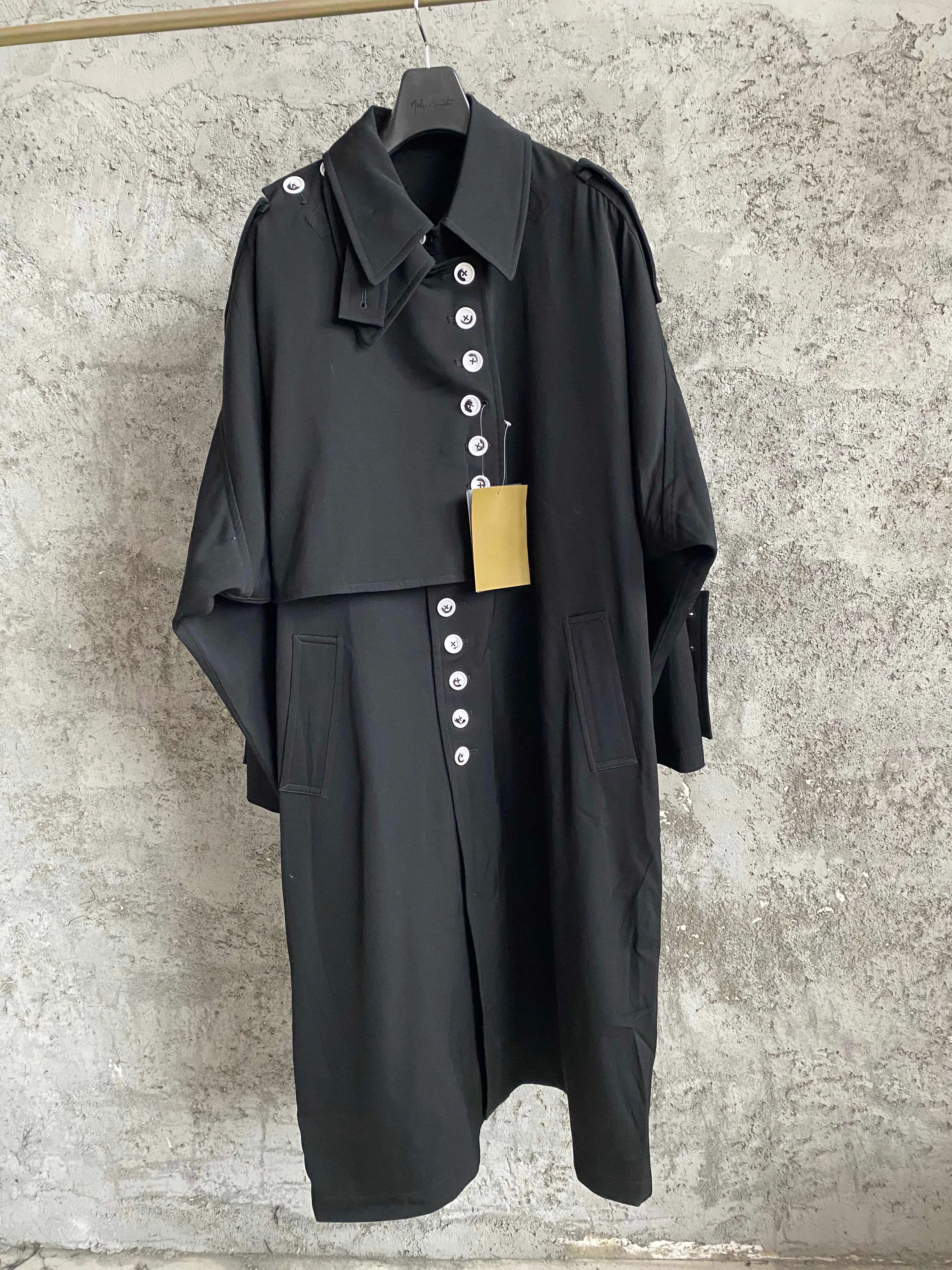 

TOP-YAMAMOTO ink-wash button trench long knee-length wool coat