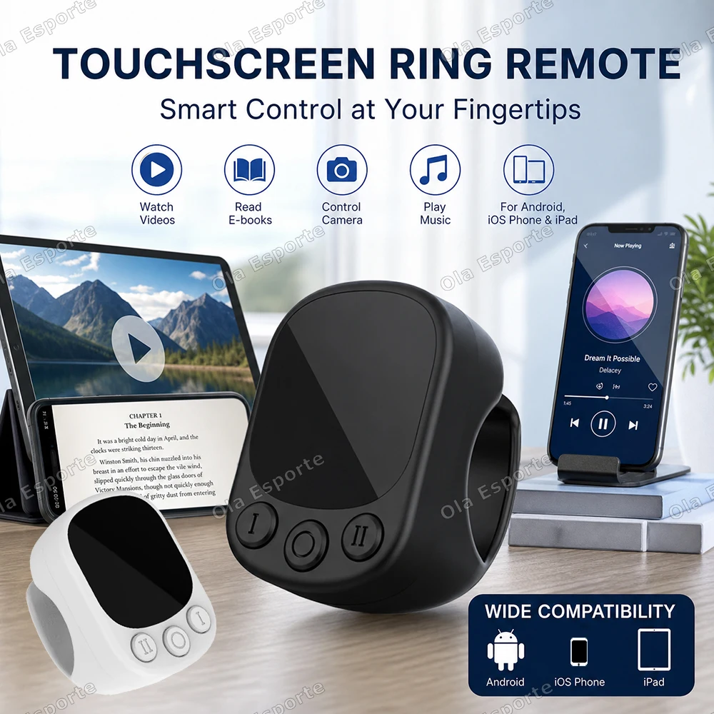 New Mini Wireless Remote with Touchpad Scrolling Ring Bluetooth Page Turner for Phone Android IPad Controller USB Rechargeable