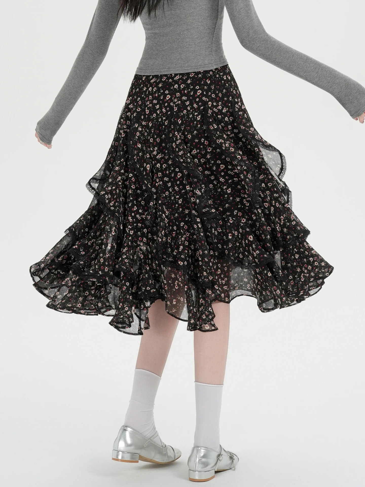 

Весенняя шифоновая юбка с цветочным принтом, женская плиссированная юбка А-силуэта с высокой талией, повседневная дышащая юбка-тортик с принтом, приятная к телу