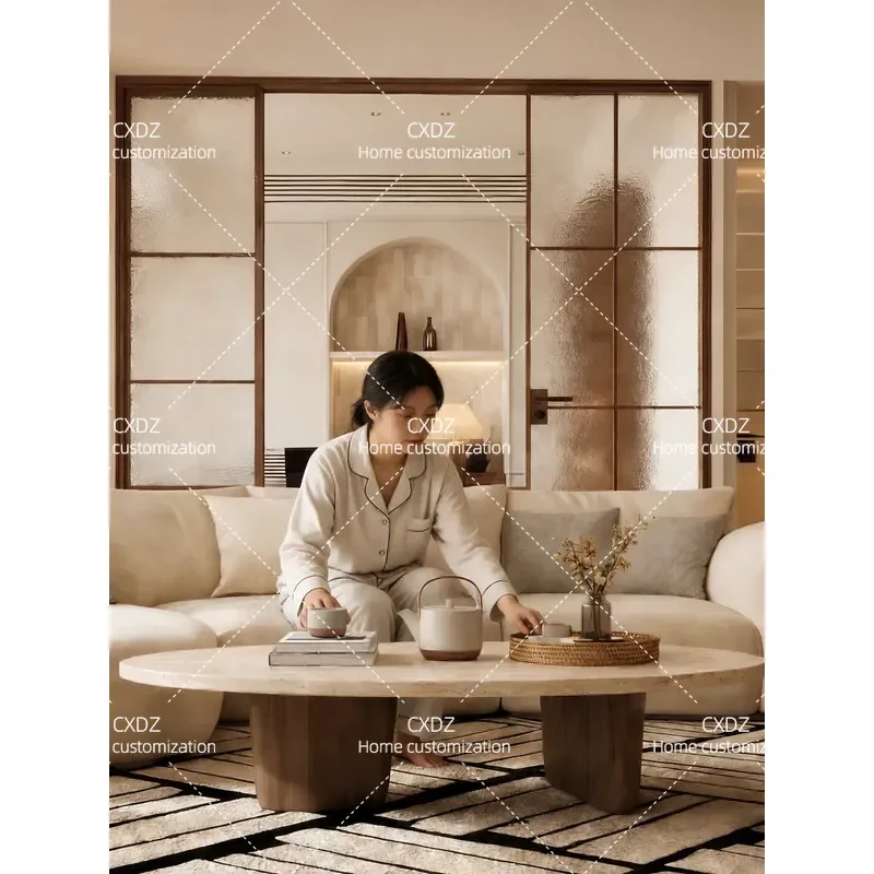 Natural Travertine Coffee Table for Living Room Small Apartment Light Luxury High End Special Shaped Medieval Wabi Sabi Style