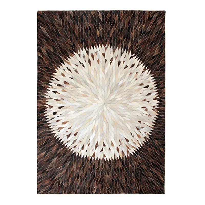 

Luxury Vintage Real Cowhide Leather Carpet for Living Room Bedroom Thick Children Bedside Floor Mat Customizable Decor