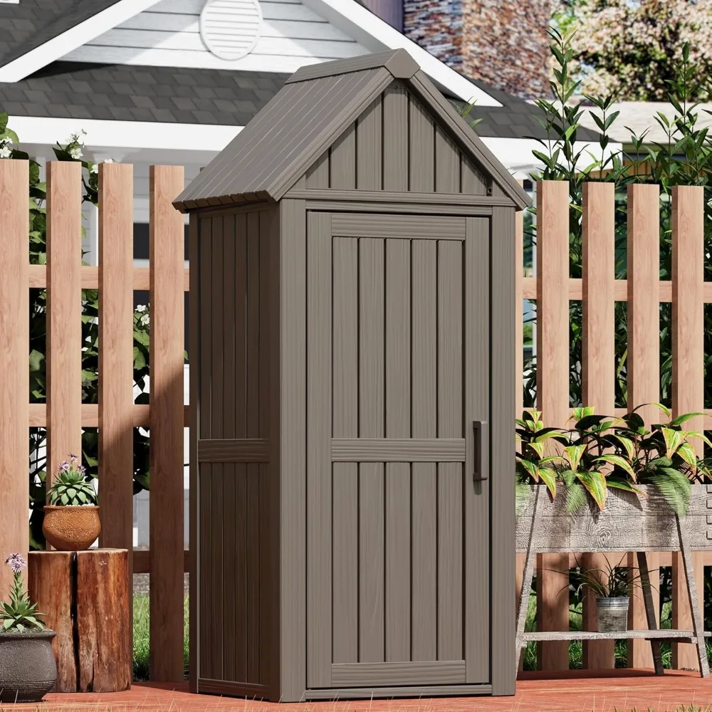

Outdoor Resin Storage Shed, Durable Storage Cabinet with Removable Shelves, Reinforced Floor, All-Weather Construction for Garde