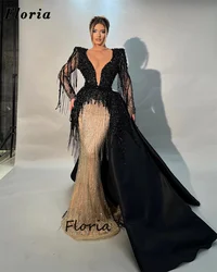 Arabic Mermaid Evening Dress Custom Made Beaded Tassel Formal Occasion Dresses Robes De Soiree Dubai Engagement Party Gowns 2024