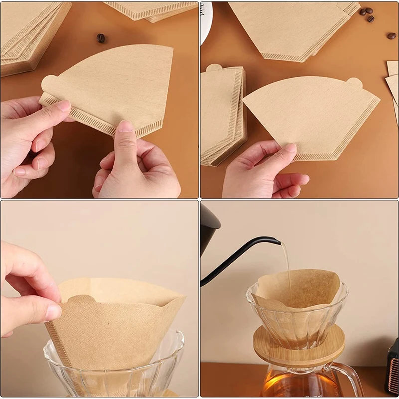 커피 필터 종이 200Pcs 커피 필터 천연 표백되지 않은 커피 필터 콘 종이 일회용 커피