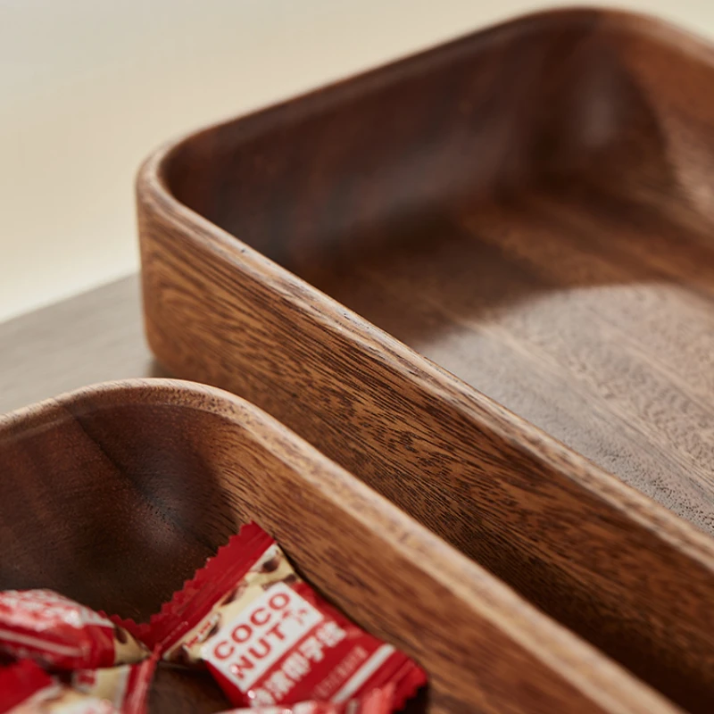 Wooden Snacks Dried Fruit Dessert Tray Solid Wood Square Tray Tea Table Fruit Compartmentalized Storage Dinner Plate