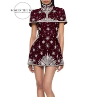 ROSEINTHEBOX Robe de soirée en velours avec cristaux perlés, manches courtes, robes de soirée courtes pour femmes, robes en A-line personnalisées 4