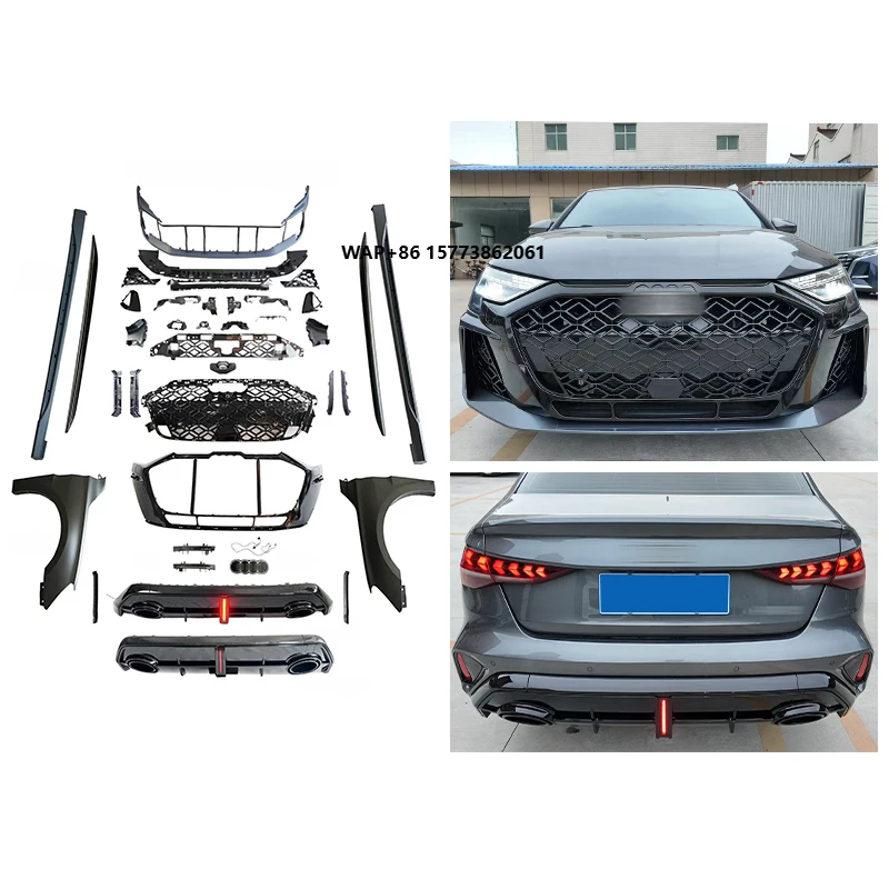 RS3 2025 تعديل السيارة طقم المصد الأمامي والخلفي الجديد مع ترقية سيارة الضباب الخفيف لـ 2021-2024 4ud1 A3