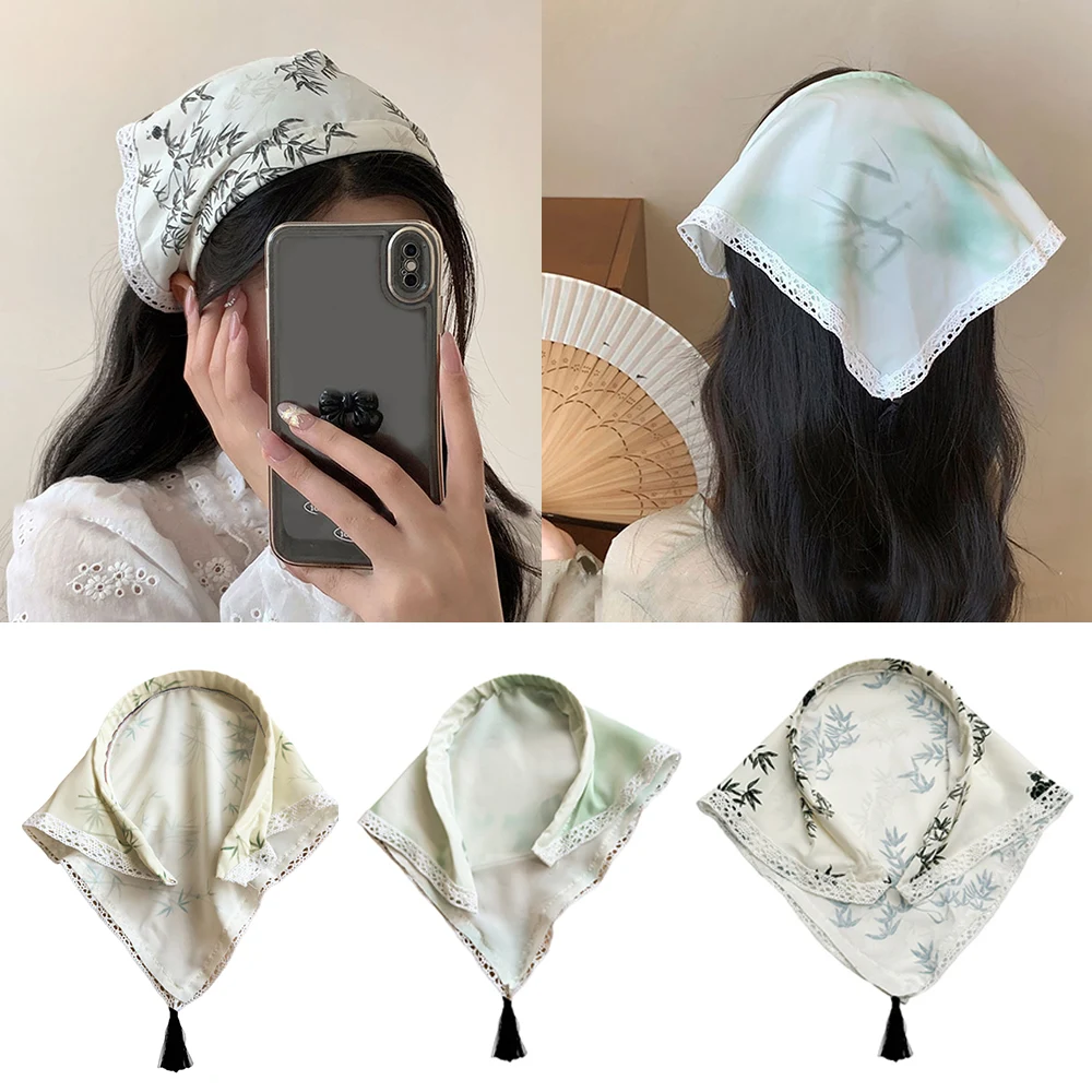 

Retro Flower Lace Triangle Scarf Girls Headwear Scarf Bandana Turban Headband Triangular Hair Scarf Painting Sunscreen Hair Hoop