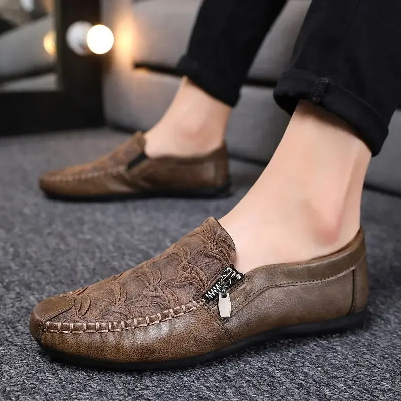 Male Casual Shoe Flat Round Toe Men\'s Leather Shoes Loafers Shipping Free High Quality Fashion Adults Classic Original Elegant