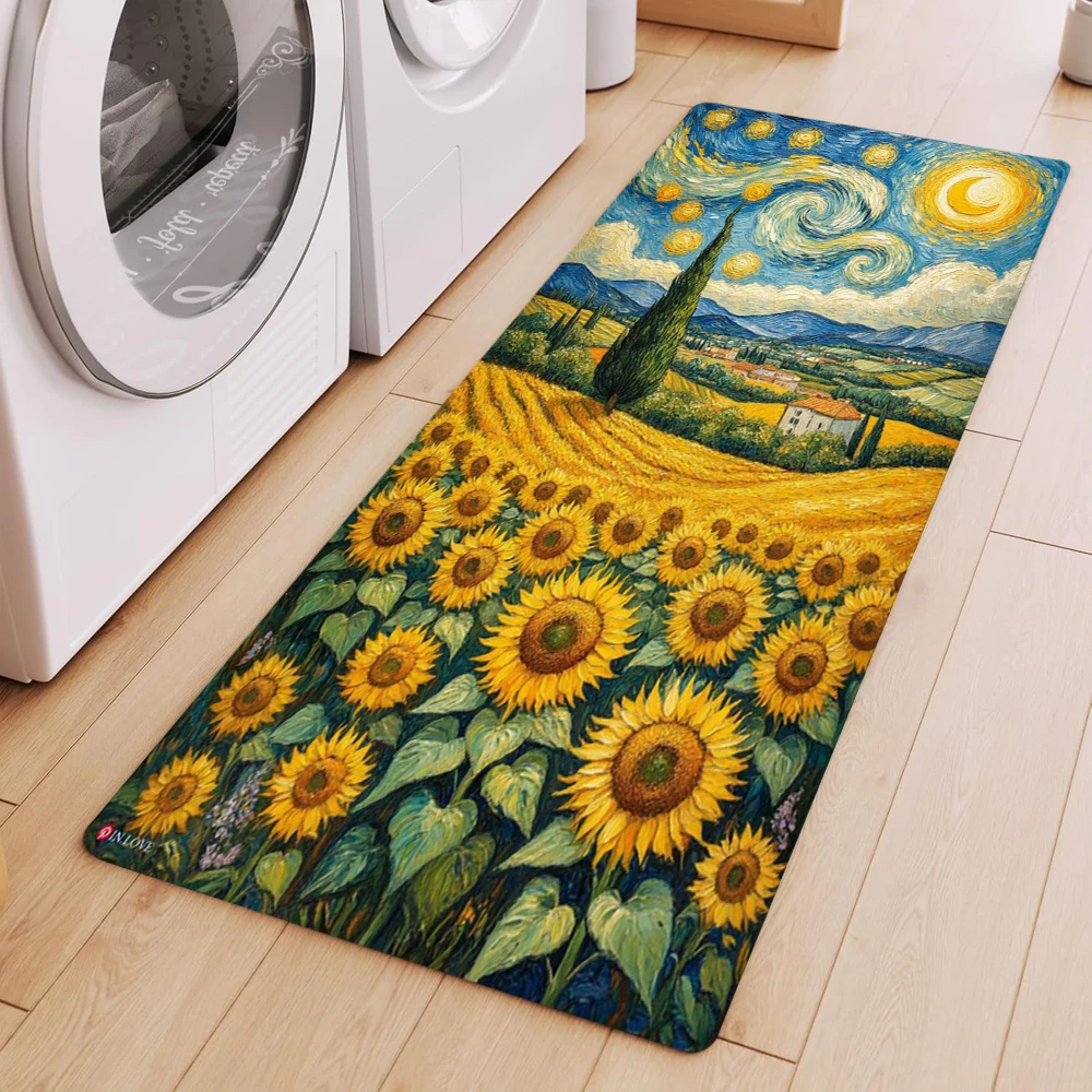 Commercial Kitchen Mats Anti Fatigue - Van Gogh-stijl zonnebloemolieverfschilderij keukenmat antislip waterdicht
