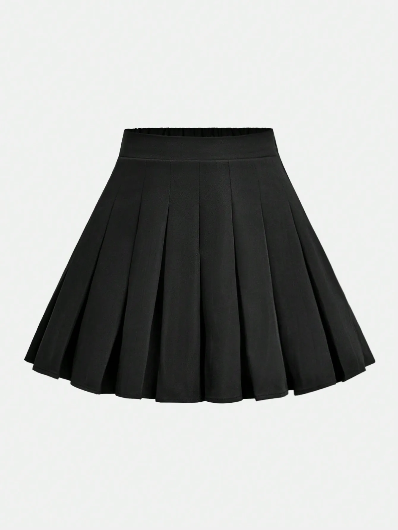 

Black Pleated Mini Skirt for Girls, Elastic Waist, Casual Daily Wear