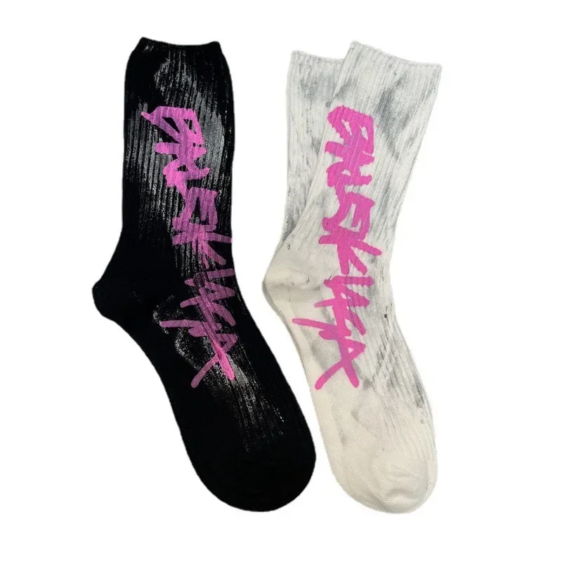 FASHION WOMEN GRAFFITI SCRIBBLE BLACK SOCKS PINK LETTER