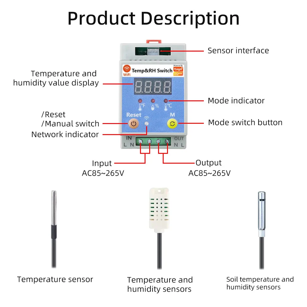 WiFi Smart Temperature Humidity Switch  smart timer Remote control with tuya smart home APP  and voice control by alexa google