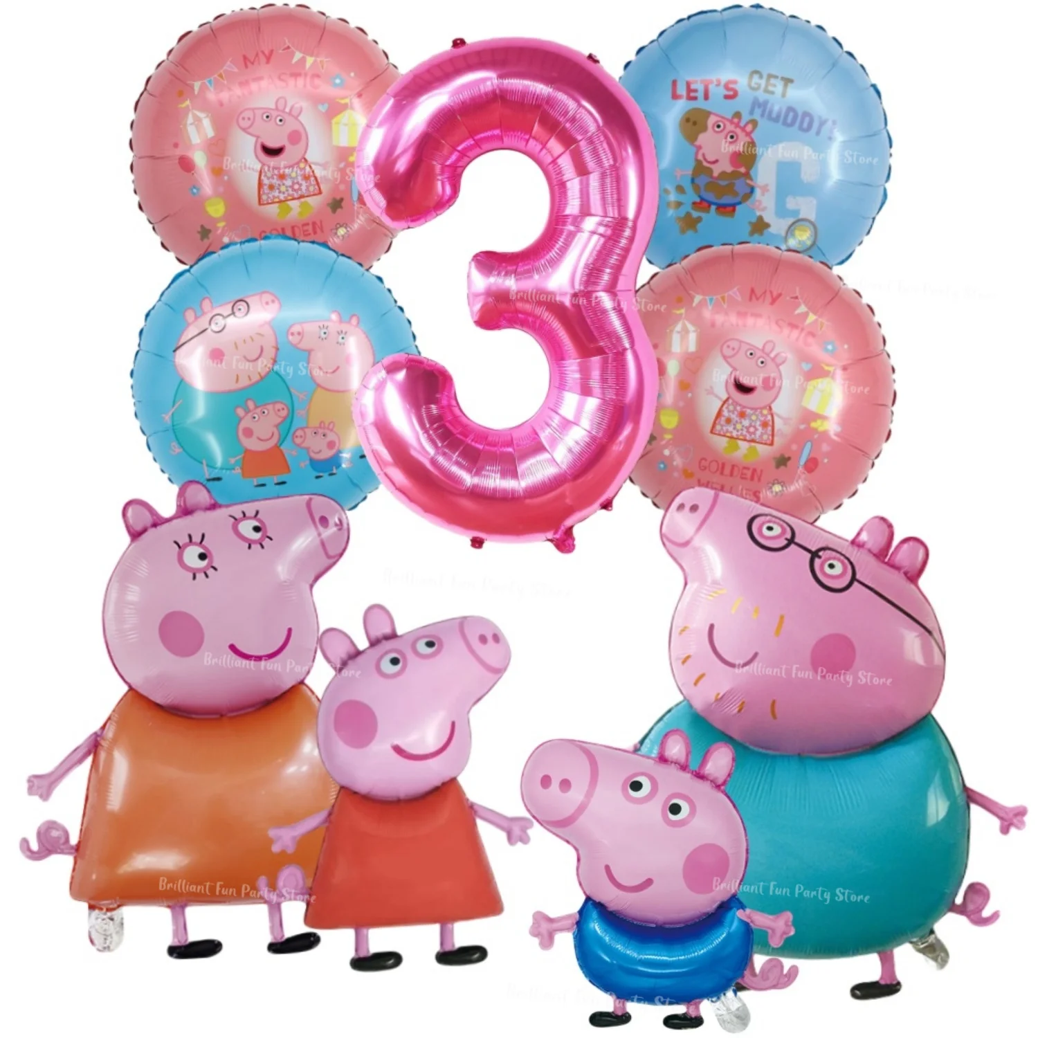 9-teiliges Peppa Pig Folienballon-Set Rosa Zahlen Geburtstagsparty Dekoration Cartoon-Familienballons für Kinderveranstaltungen Babygeschenke