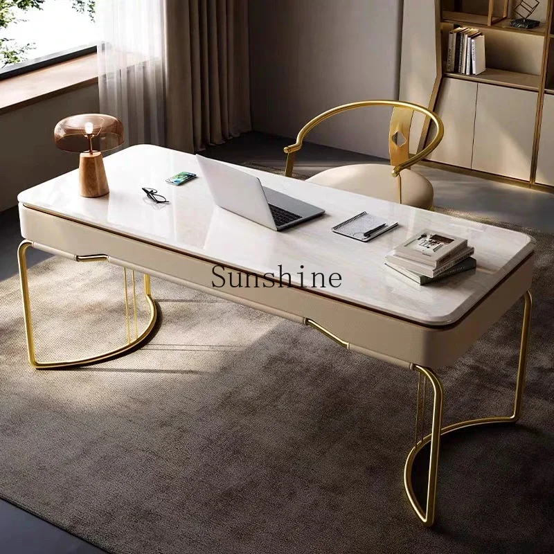 

Rock slab desk chair combination modern simple large flat layer light luxury high-end luxury stone writing desk FT