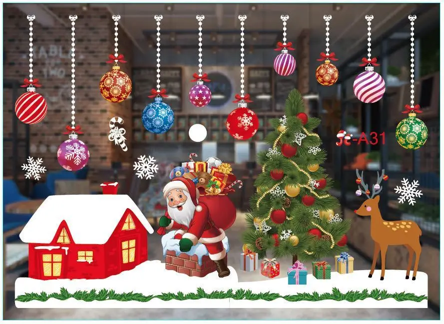 1Set Christmas Window Stickers Snowflake Santa Claus Xmas Tree Window Wall Stickers Christmas Decoration for Home 2024 Navidad