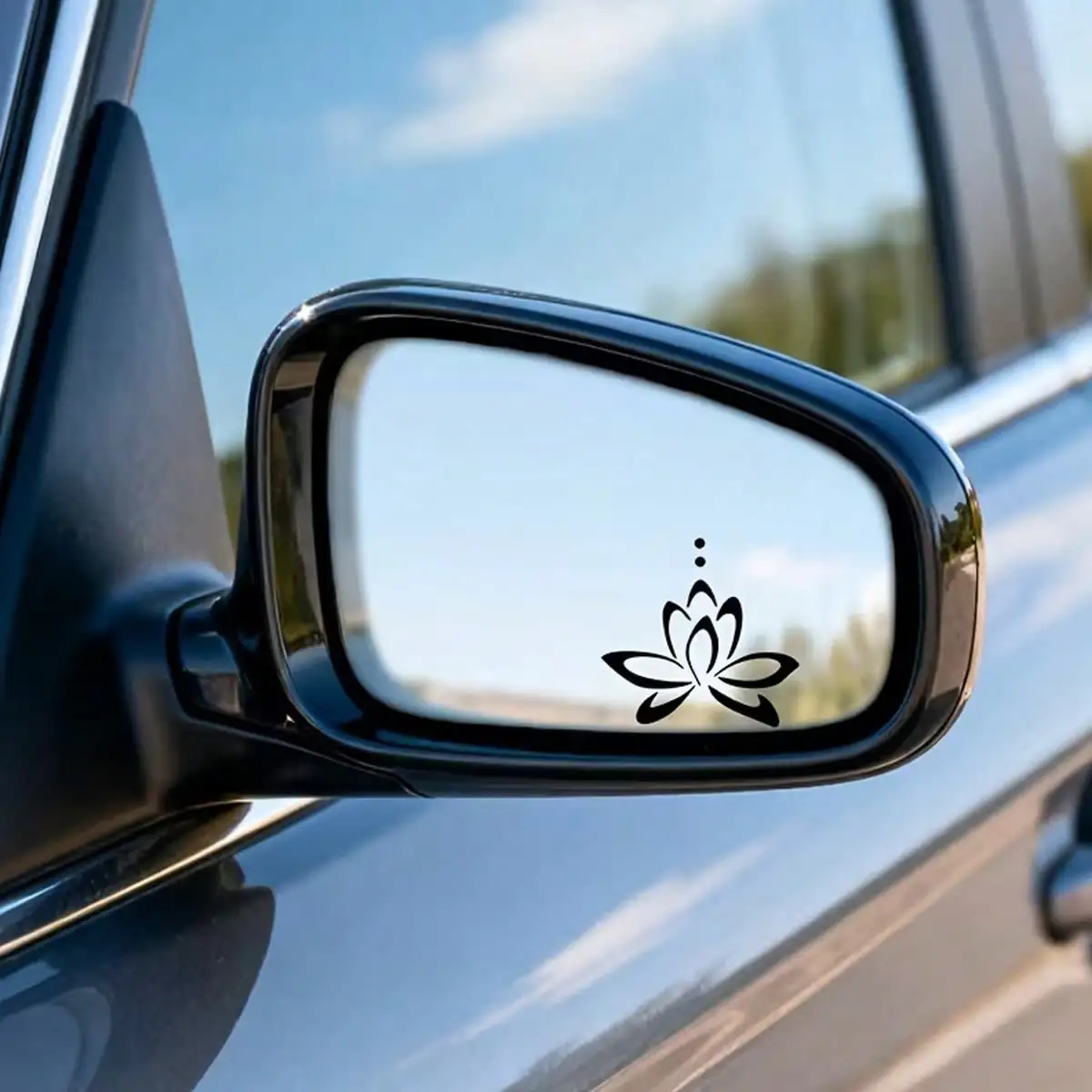 Lotus Flower Car Sticker, Black Yoga Symbol Decal, Spiritual Design for Side Mirror