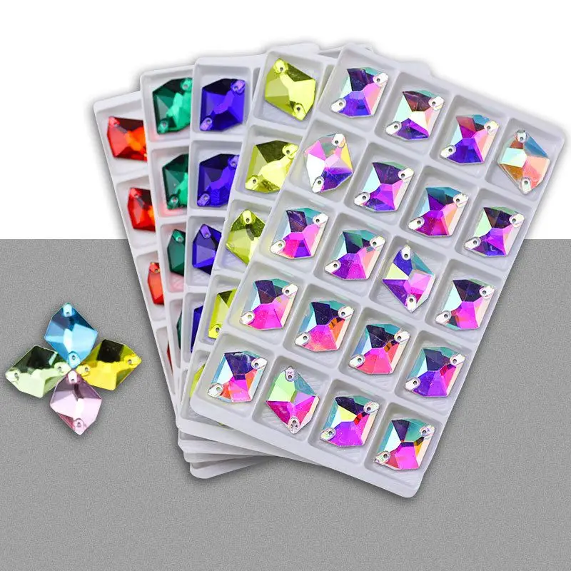 Polygonal glass hand seam drill flat bottom special-shaped double hole diamond drill buckle DIY dress wedding dress accessories