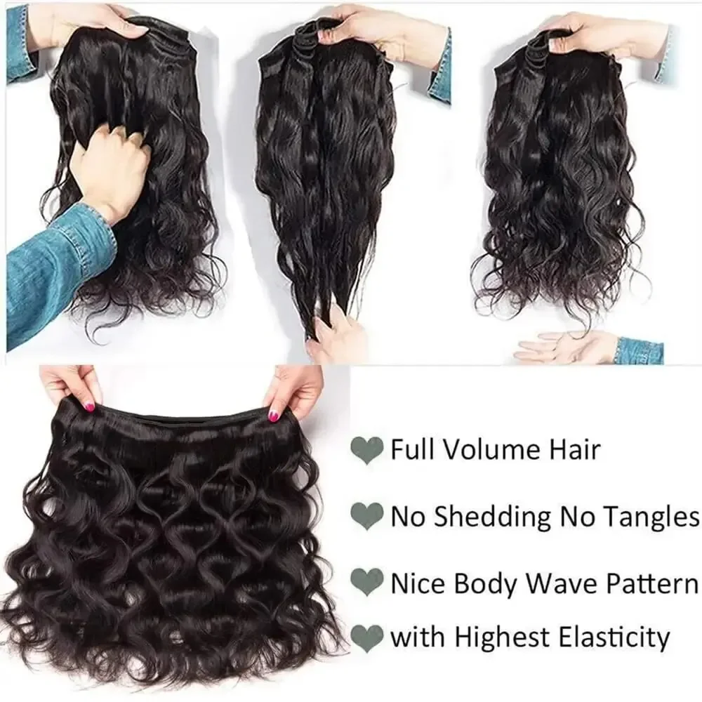 24 بوصة حزم شعر بشري مموج 100% شعر بشري خام برازيلي 1 3 4 حزم للنساء 16A حزم سميكة لحمة أسود طبيعي