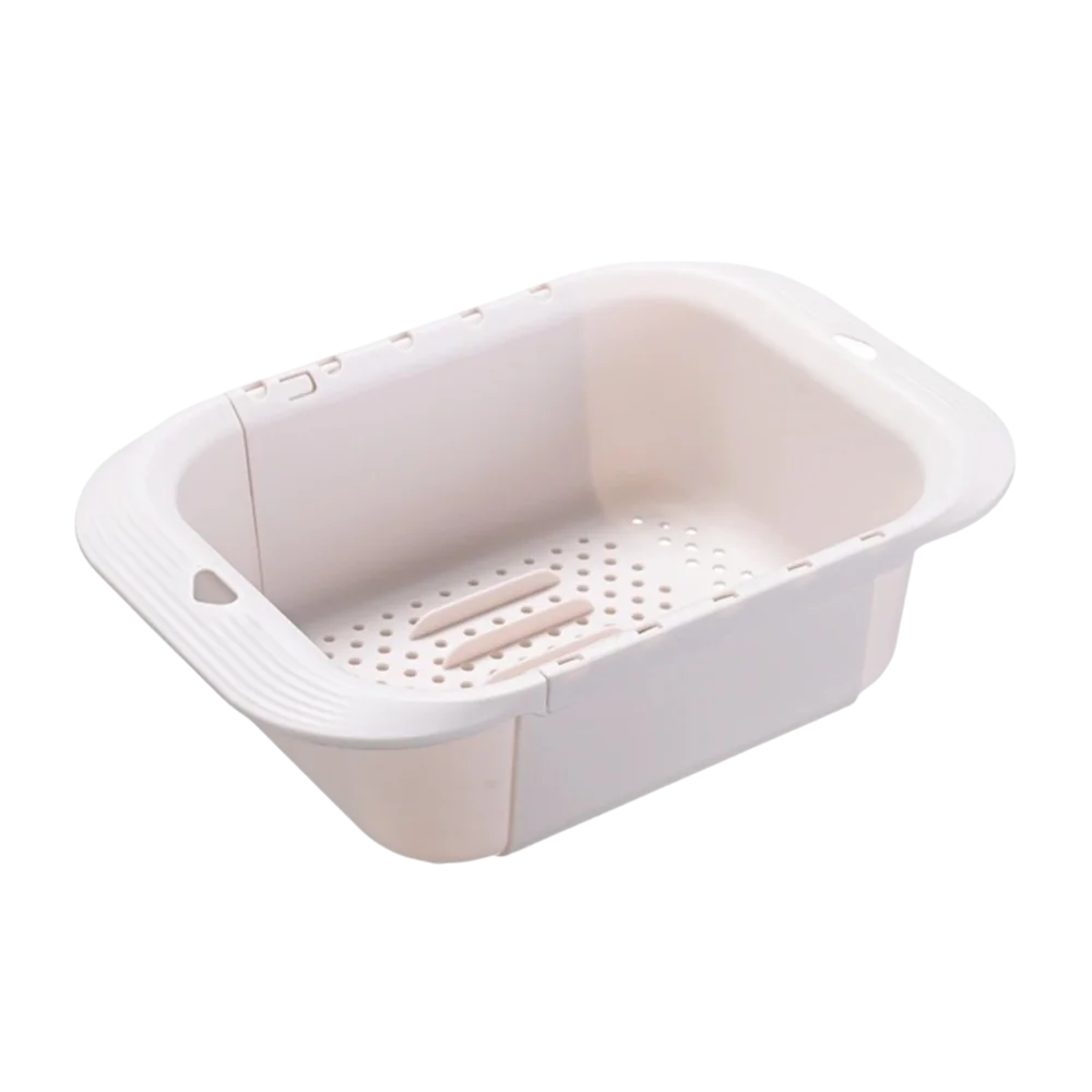 

Large Capacity Double-Layer Draining Basket Side Handle Retractable Vegetable Washing Basin Plastic Vegetables Strainer