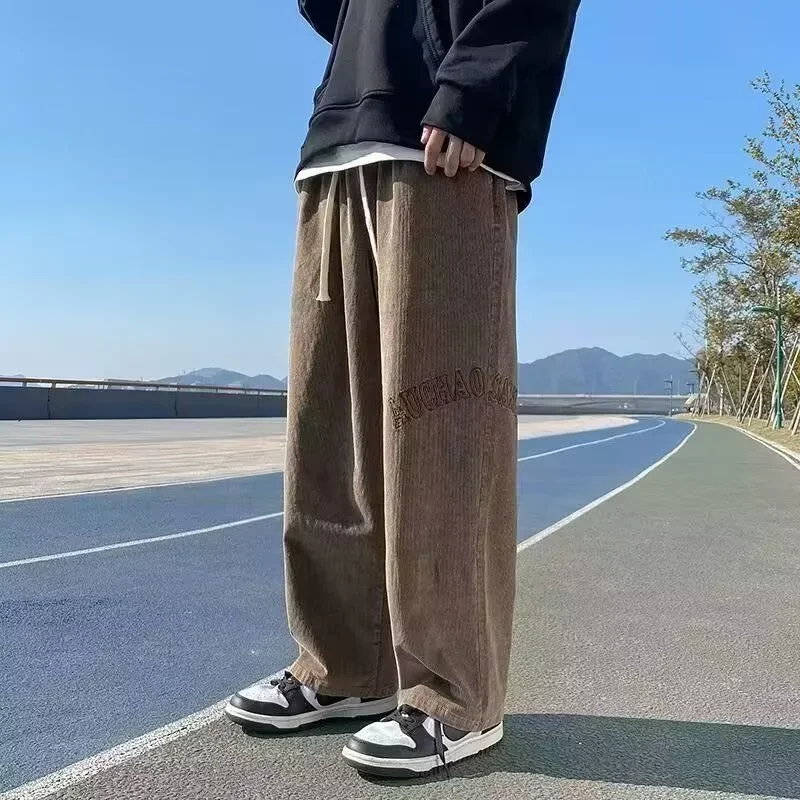 Autumn Retro Letter Print Corduroy Pants For Men Korean Fashion Baggy Trousers Casual Y2K Streetwear Pantalon Hommes Sweatpants