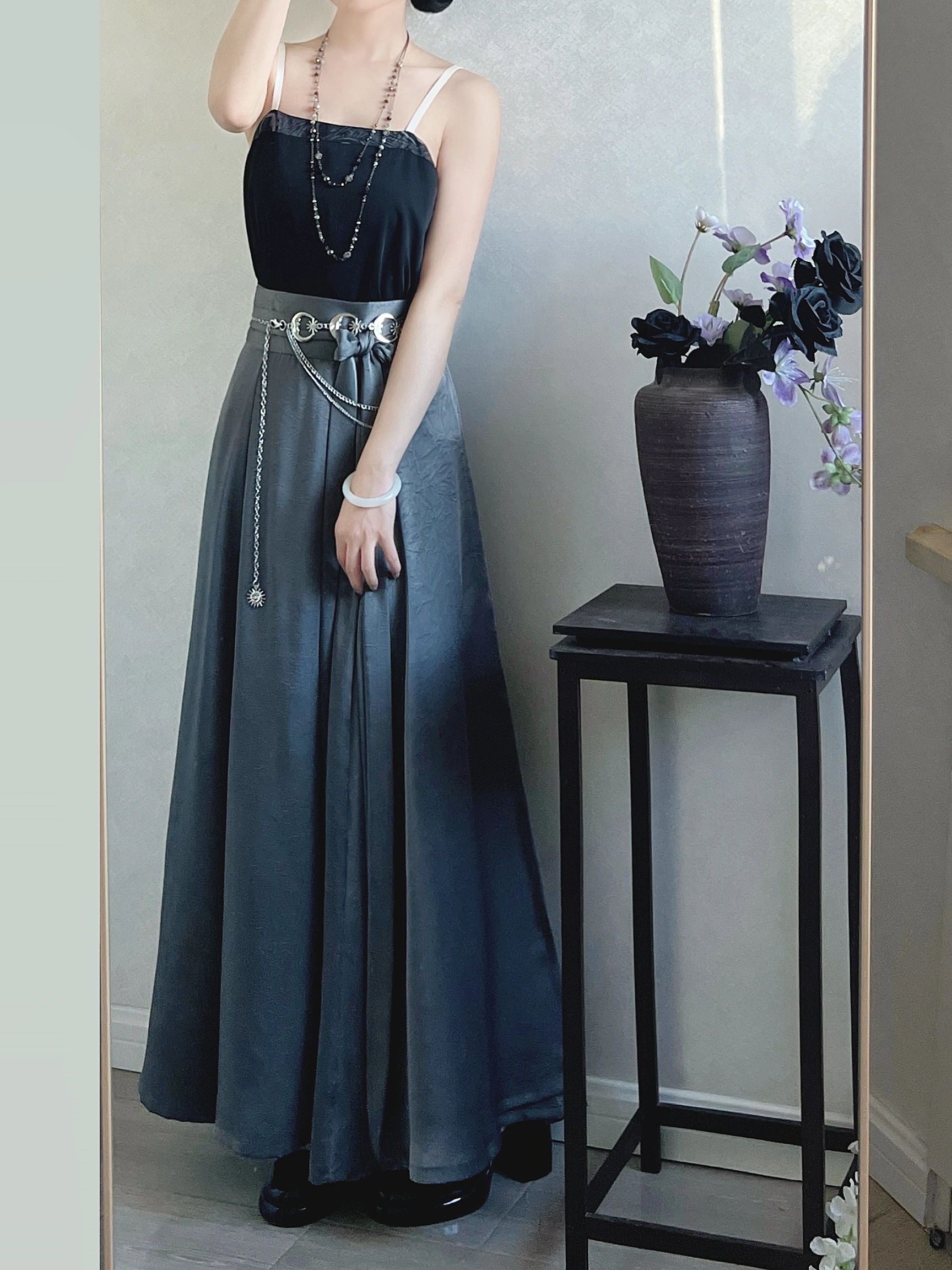 

plus Size Ice Silk High Waist A-Line Skirt Set Summer Slimming Hanfu f Body Skirts High Waist Regenerative Cellulose ...