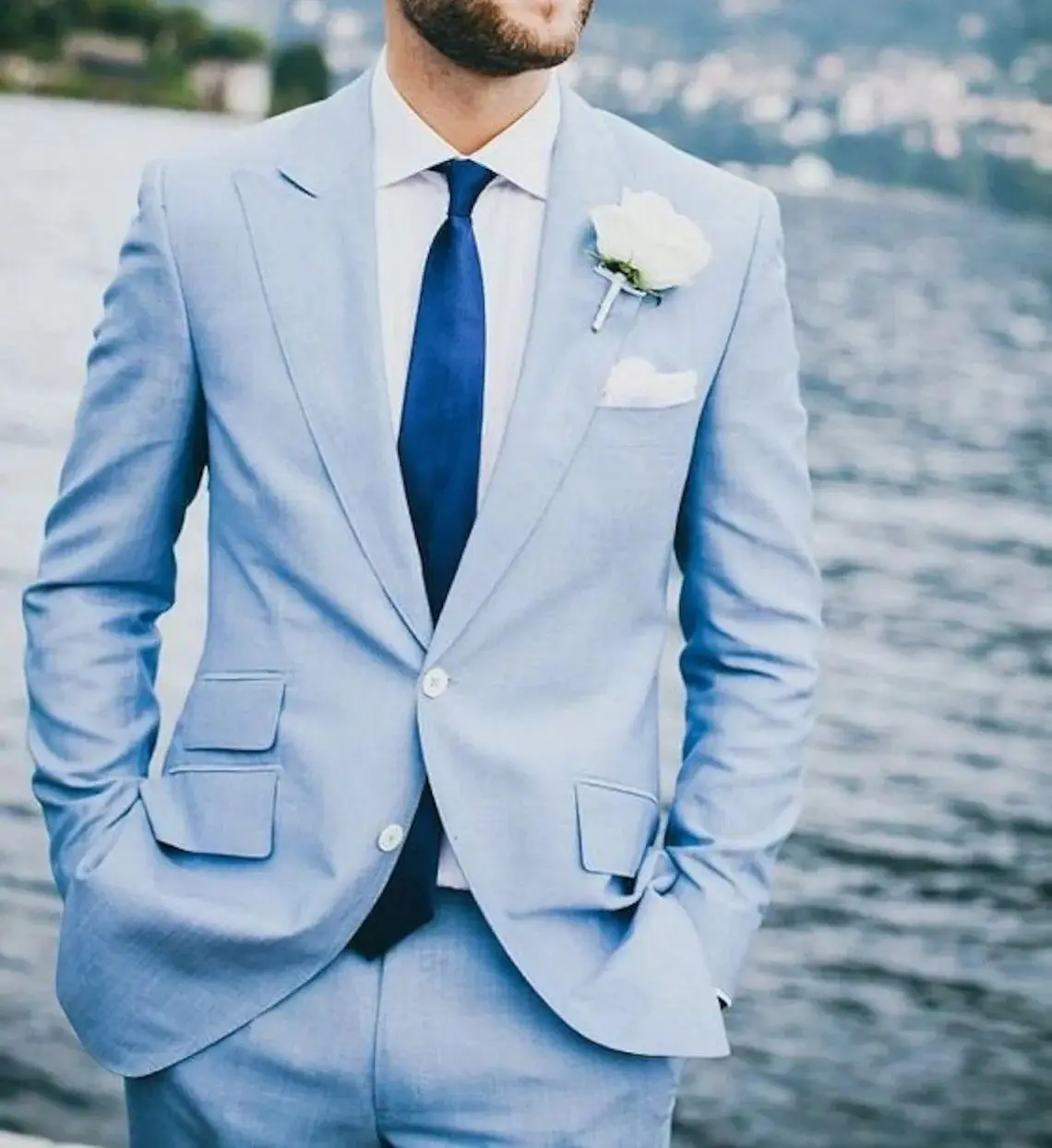 

Sky Blue Slim Fit Men's Suits For Bridegroom Wear Wedding Tuxedo Custom Peak Lapel Blazer 2-Piece Jacket+Pants Costume Homme