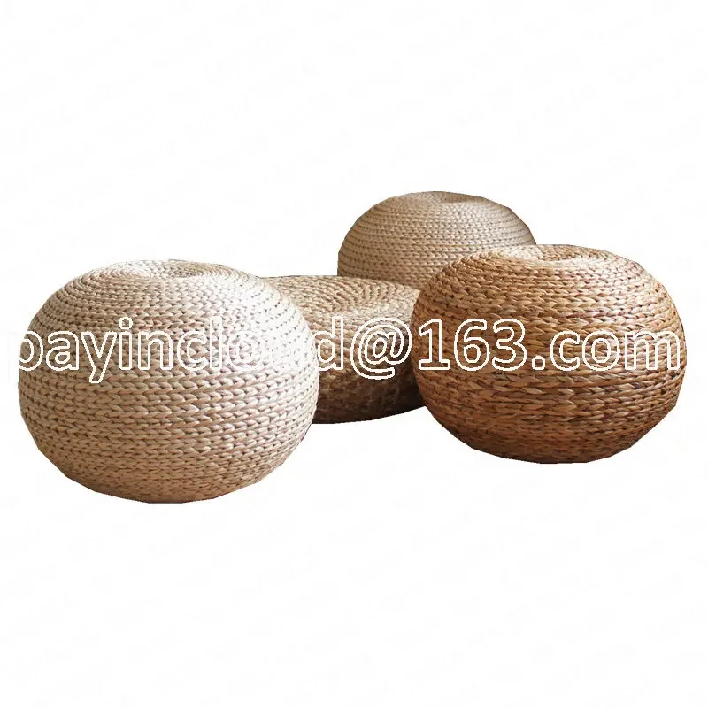 

Japanese style natural straw stool sitting seat living room Spherical round rattan cushion hand woven foot