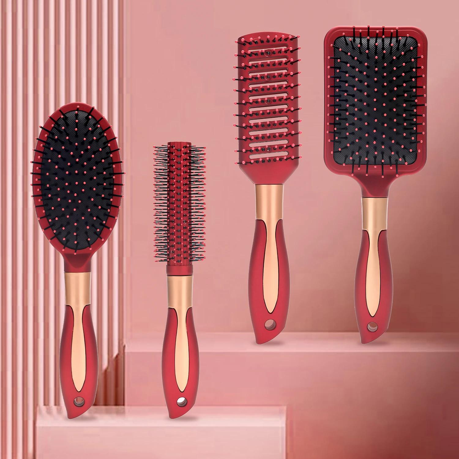 4 Pcs Hair Comb Set Massage Oval Brush With Silicone Cushion Base Detangling Brush Round Hair Brush Vent Hair Brush Christmas  ﻿