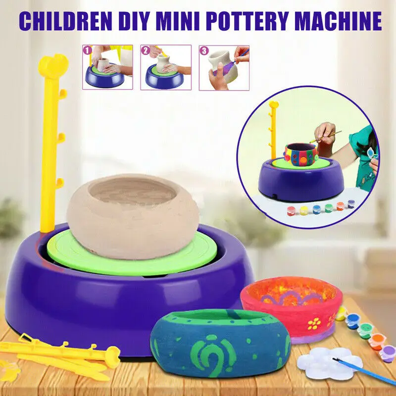 Children Electric Pottery Wheel Machine Manual Handle Foot Pedal for Ceramic Clay Working Forming DIY Art Craft