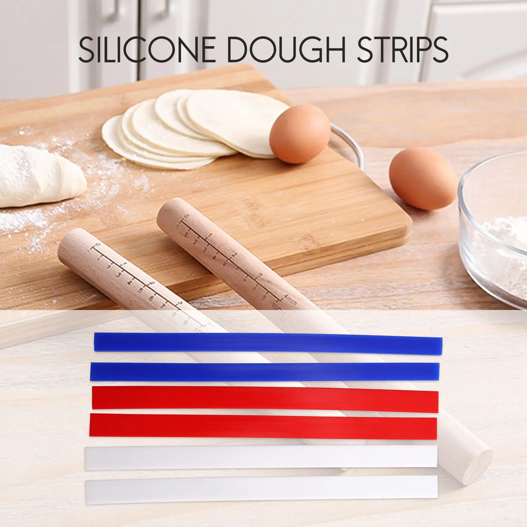 J1UL1N Silicone Measuring Dough Thickness Strips 38Cm,Rolling Pin Spacers Sticks For Baking, Pizza, 3 Size Dough Rolling Strips