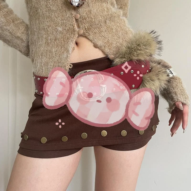 حزام عريض من الفرو المزخرف الفاخر للنساء، حزام خصر برشام ذو مظهر عتيق مع تنورة جينز #1