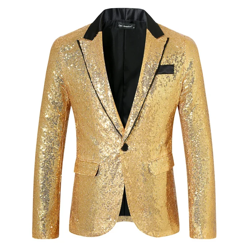 Fashion Men Sequin Suit Single Button Loose Jacket Male Dance Party Music Performance Luxury Dress Blazers