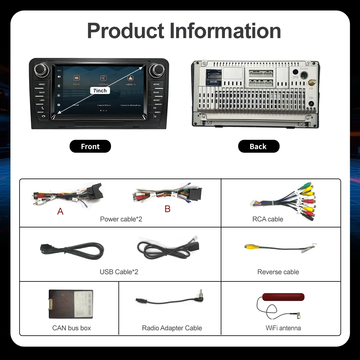 A3 8P 2003-2012 7-Inch Wireless CarPlay & Android Multimedia Car Stereo 2DIN Head Unit With GPS Navigation