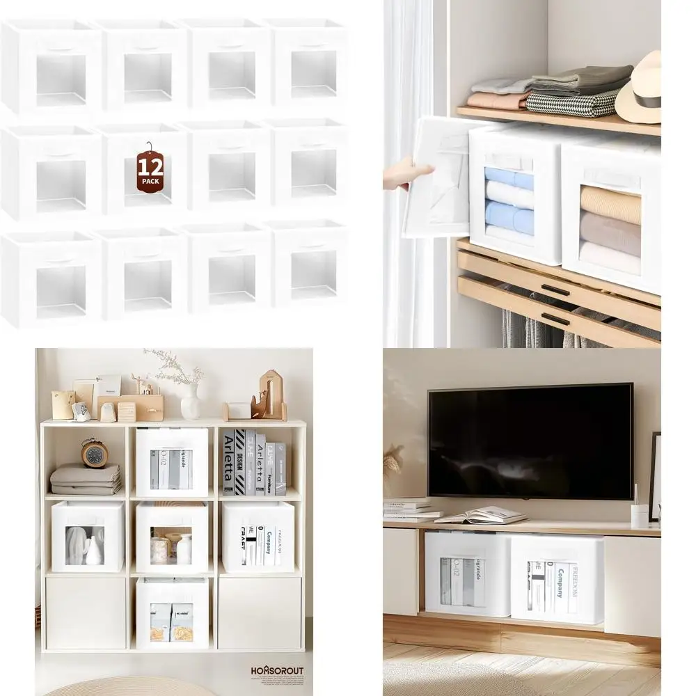 

11-дюймовые тканевые кубики для хранения с окном, 12 упаковок белых контейнеров-органайзеров для шкафа, полок, игрушек, одежды