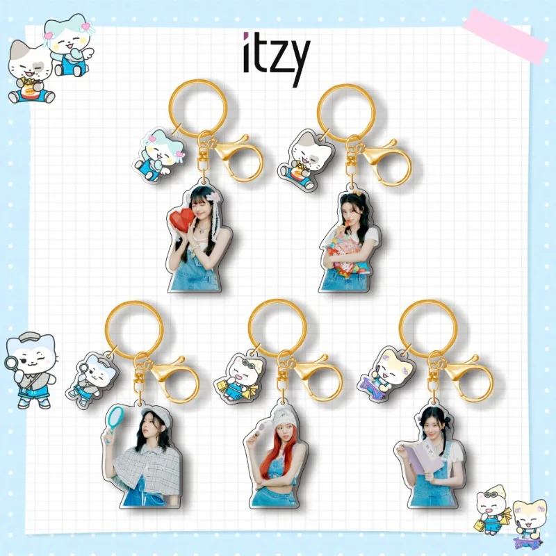 6Pcs Kpop ITZY Akrylowy brelok do kluczy Twinzy Cartoon Pendant Yeji Lia Ryujin Chaeryeong Yuna Brelok do kluczy HD Printing Bag Pendant Keyring