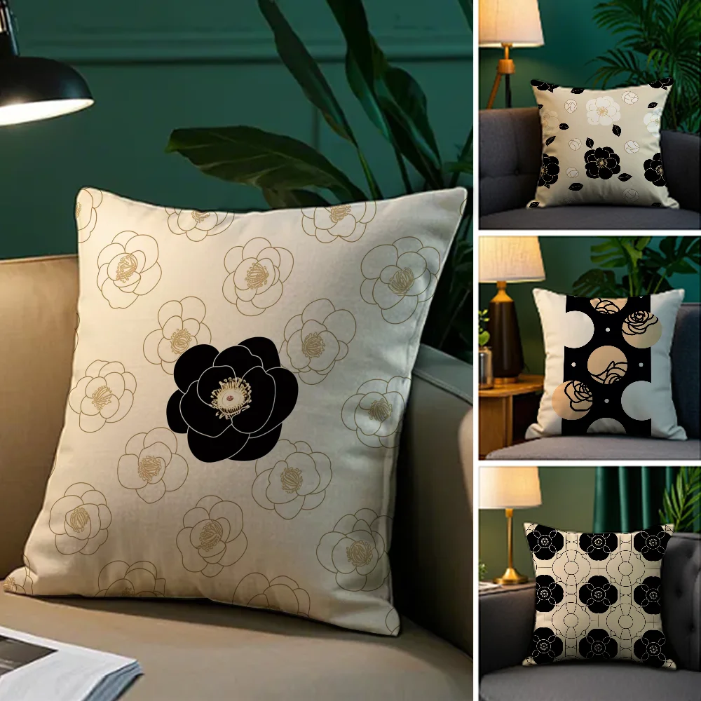 

Creative Black Simple Flower Art Pillow Case Plush Fabric Soft Double Sided Print Sofa Cushion Cover Throw Pillow Covers