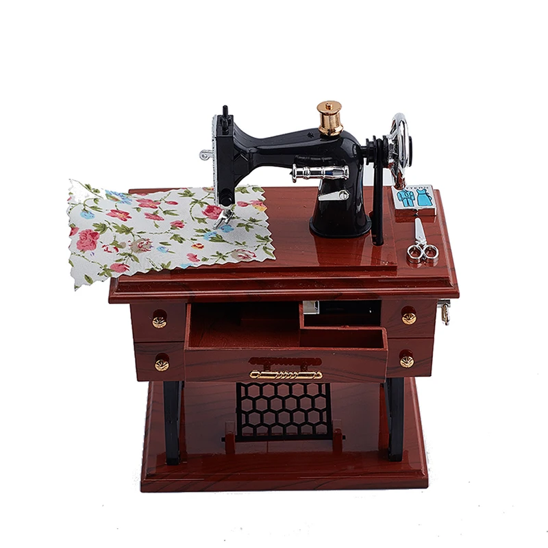 Retro Sewing Machine Music Box Clockwork Home Decor Craft Gift Vintage Themed Musical Sewing Clock for Creative Spaces