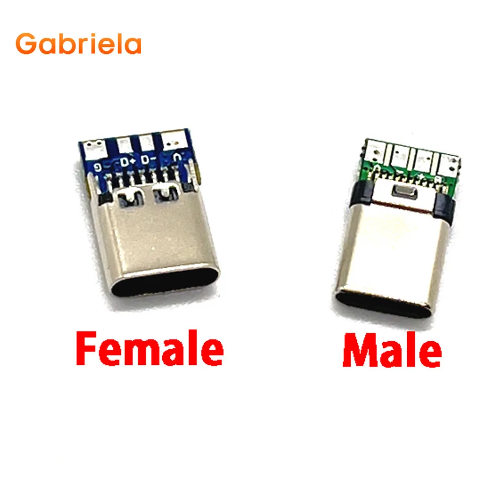 2 pcs USB 3.1 Type C Connector 14 Pin Female Socket receptacle Through Holes PCB 180 Vertical Shield USB-C1