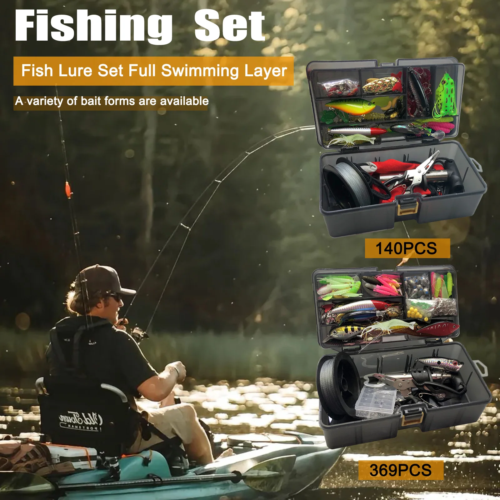 مجموعة طُعم صيد السمك 140/369 قطعة، بما في ذلك السحر الصلب الناعم، وتركيبات معدنية، وصندوق وأدوات، ومناسبة لمياه البحر والطازجة #3