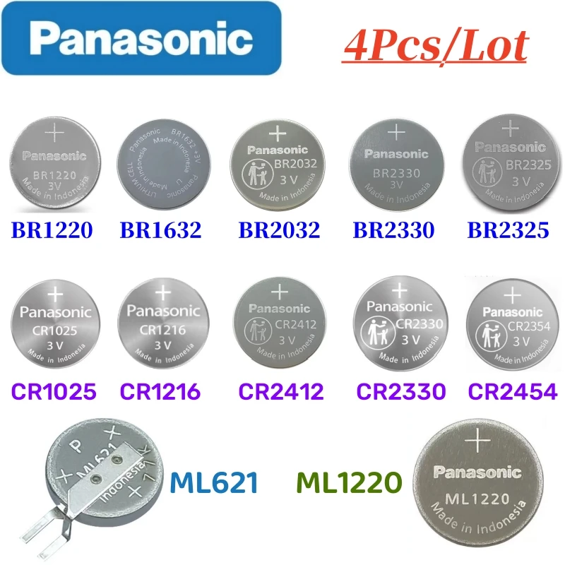 4pcs Original Panasonic CR2330 BR1220 ML1220 BR1632 Battery BR2032 BR2325 CR2032A CR1216 CR1025 BR2330 CR2354 CR2412 ML621