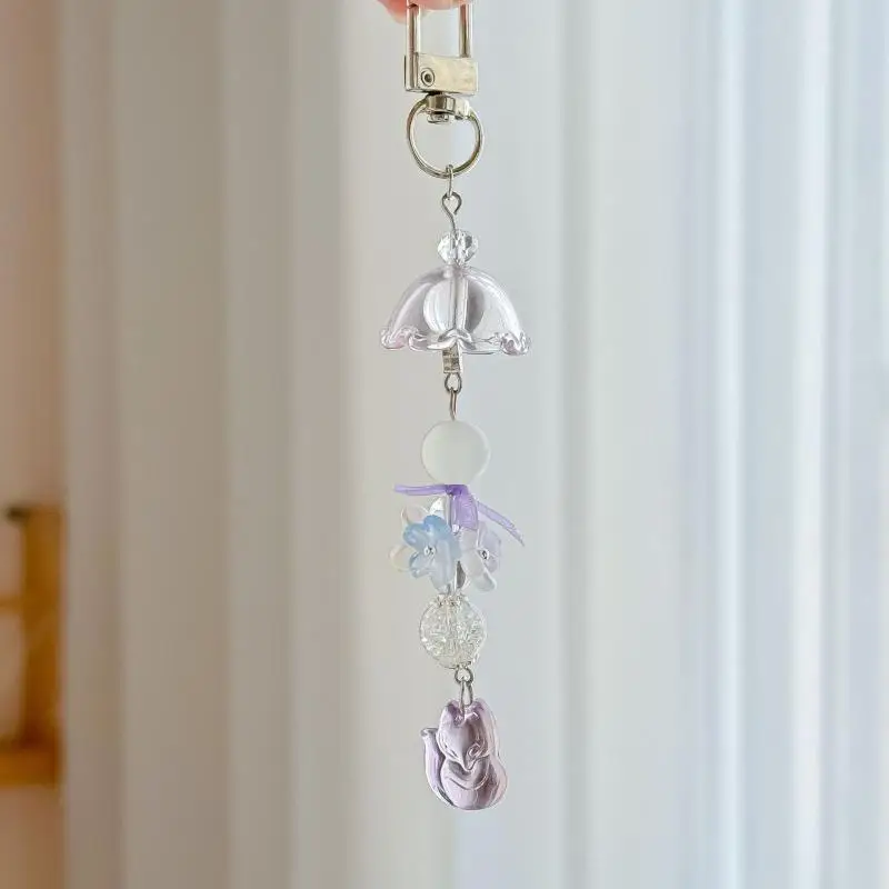 Elegancki dzwonek wietrzny kwiat ręcznie robiony breloczek z koralikami uroczy lis łańcuszek do telefonu komórkowego smycz zawieszka do torby prezent urodzinowy dla przyjaciela
