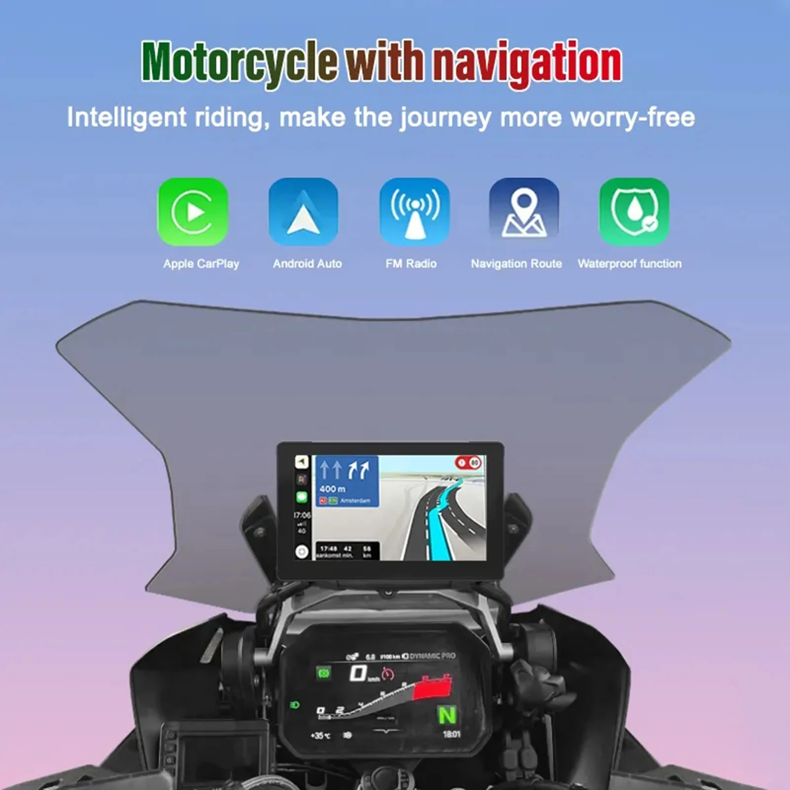 Navigation GPS CarPlay tactile étanche pour moto, navigateur spécial pour moto, prise en charge CarPlay sans fil, Android Auto, 7 pouces