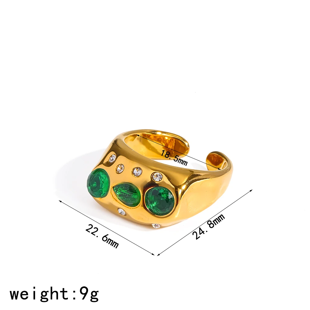 TD Fashion Offener Ring aus Edelstahl mit farbigem Zirkon-Einleger, 18K vergoldet, geometrisch, wasserdicht – Detail 5