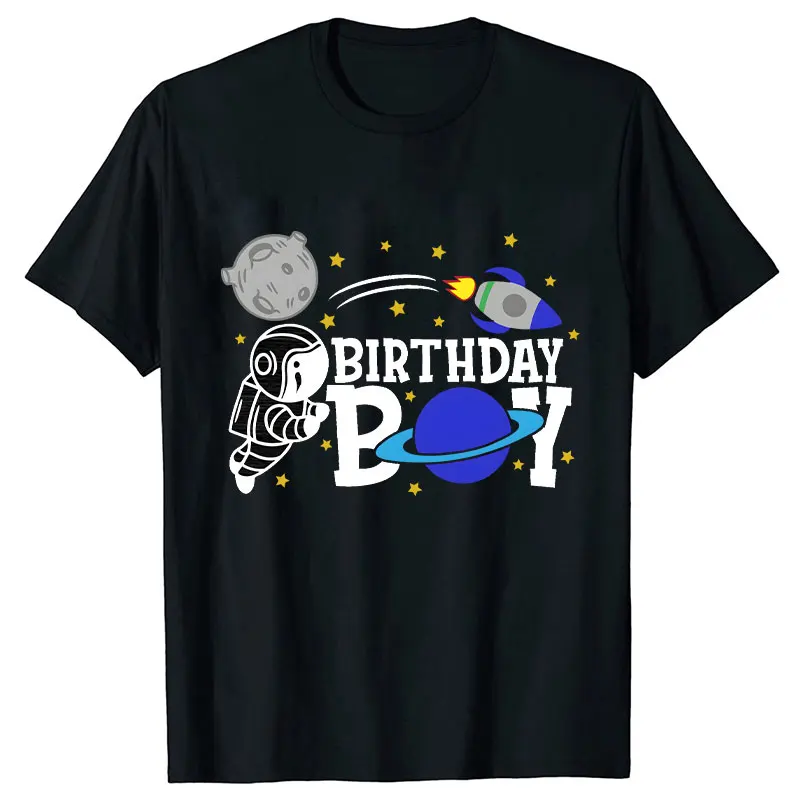 Family Matching Tees for Space Boys Birthday Party, Cute Unisex Astronaut Graphic T-Shirt for Parents & Kids, Short Sleeve