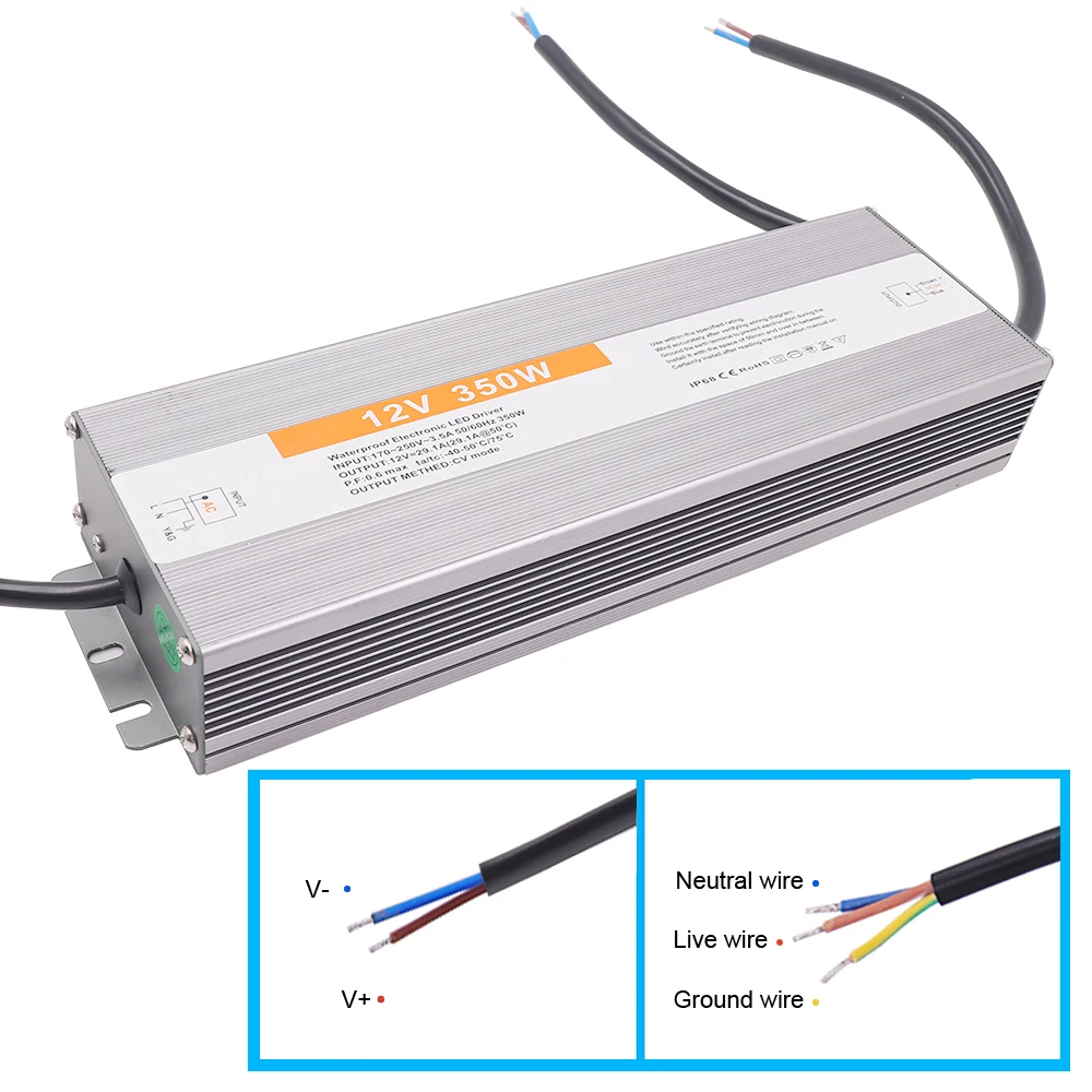 Alimentatore LED impermeabile 60W 100W 150W 200W 300W 400W 500W ca 110V 220V a cc 12V 24V interruttore trasformatore adattatore Driver LED