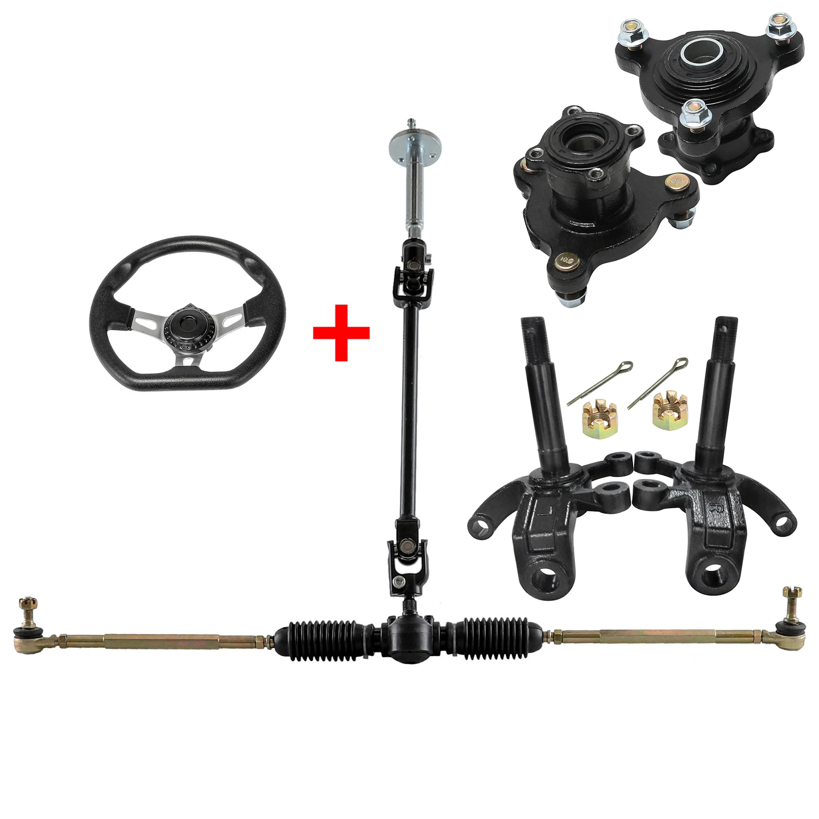 ATV Quad Go Kart Steering Wheel Shaft Gear Rack Tie Rod 3 Stud Wheel Hub Kit  Pocket Quad Mini Quad Accessories