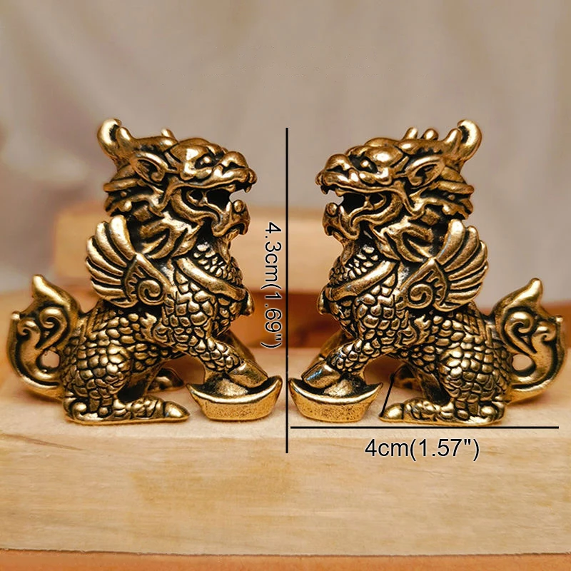 Chinese Beast Dragon Statue Bronze Figurine Ornament Antique Copper Mythical Animal Miniature Home Decoration Craft Collection